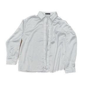 shein satin white button up